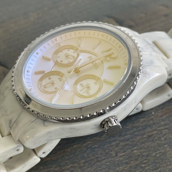 Fossil Stella ES 4019 Shimmer Horn Acetate Bracelet Tinted 3 Eye Face Dial (L7) - Picture 3 of 6